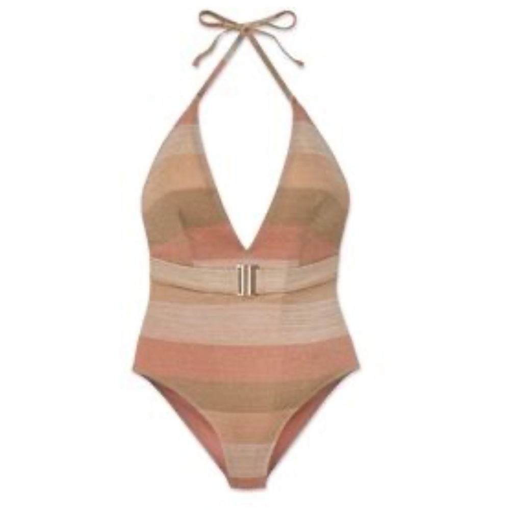 NEW WET Swimwear Metallic Striped Belted One‎ Piece Size S
